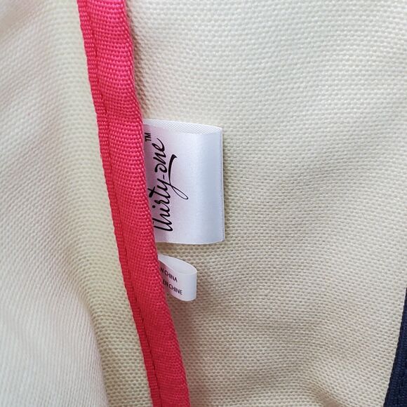 Canvas Crew by Thirty One Purse Handbag Cream Navy Blue Hand Bag Tote - Picture 7 of 11